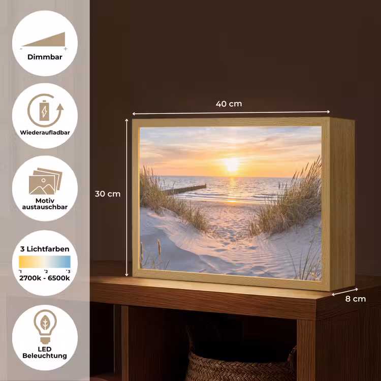 Strand - Zonsondergang - Natuur - Landschap Light Box met batterij (Wandlamp) middel -USP_websiteoverzichtDE