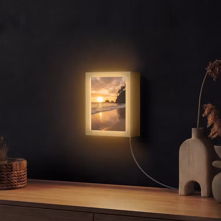 Strand - Zonsondergang - Natuur - Tropisch - Oranje Light Box met kabel (Wandlamp) klein -sfeer1