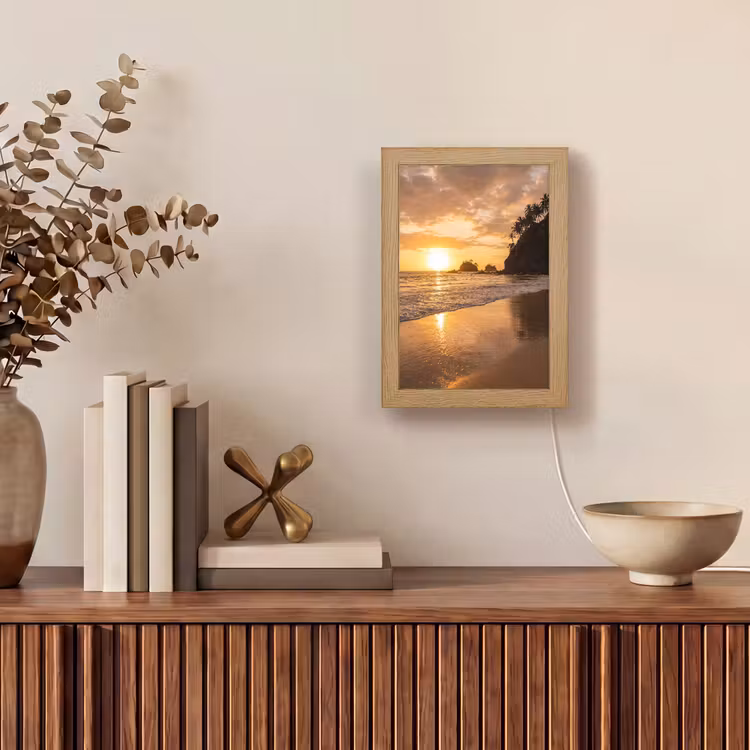 Strand - Zonsondergang - Natuur - Tropisch - Oranje Light Box met kabel (Wandlamp) klein -sfeer2