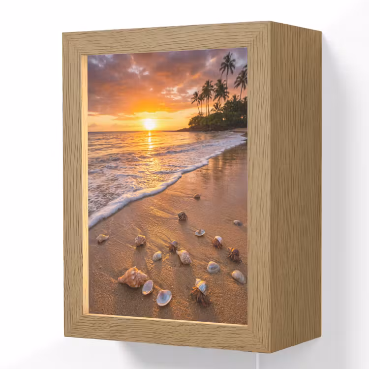 Strand - Zonsondergang - Palmbomen - Natuur - Oranje Light Box met kabel (Wandlamp) klein -3d
