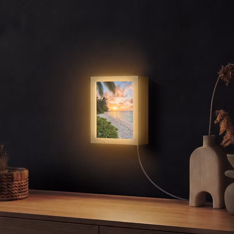Strand - Zonsondergang - Palmbomen - Tropisch - Natuur Light Box met kabel (Wandlamp) klein -sfeer1