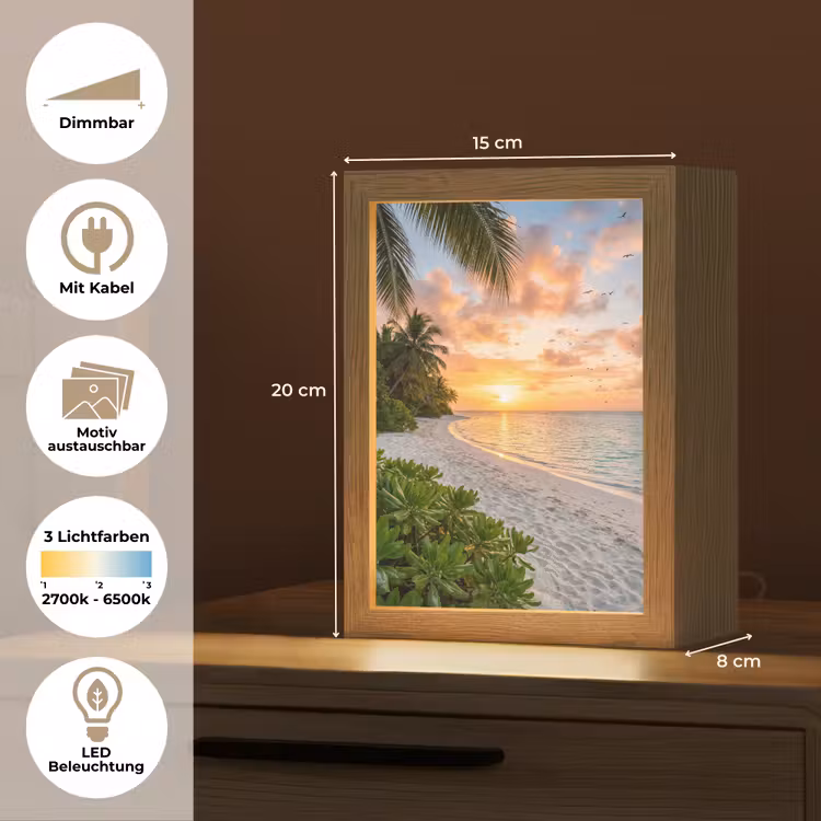 Strand - Zonsondergang - Palmbomen - Tropisch - Natuur Light Box met kabel (Wandlamp) klein -USP_websiteoverzichtDE