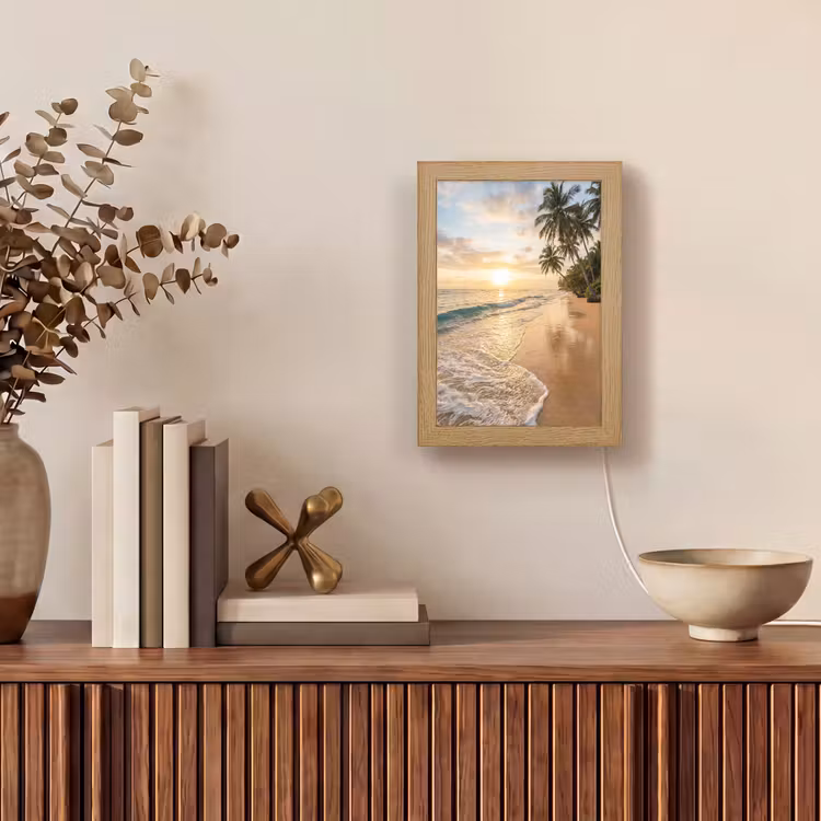 Strand - Zonsondergang - Tropisch - Natuur - Goud Light Box met kabel (Wandlamp) klein -sfeer2
