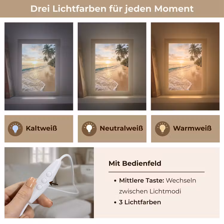 Strand - Zonsondergang - Tropisch - Natuur - Goud Light Box met kabel (Wandlamp) klein -USP_lichtkleurDE