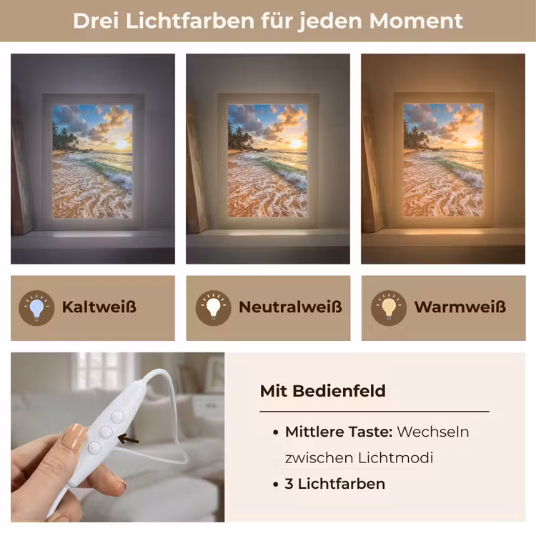 Strand - Zonsondergang - Golven - Natuur - Goud Light Box met kabel (Wandlamp) klein -USP_lichtkleurDE
