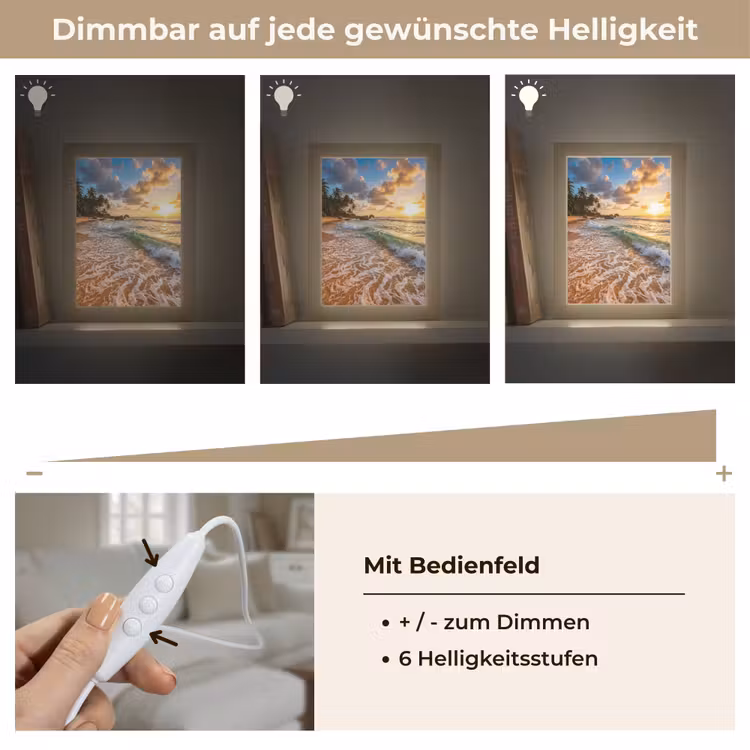 Strand - Zonsondergang - Golven - Natuur - Goud Light Box met kabel (Wandlamp) klein -USP_dimbaarDE