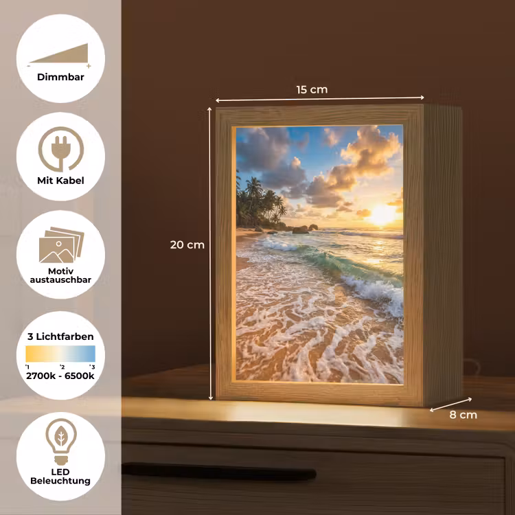 Strand - Zonsondergang - Golven - Natuur - Goud Light Box met kabel (Wandlamp) klein -USP_websiteoverzichtDE