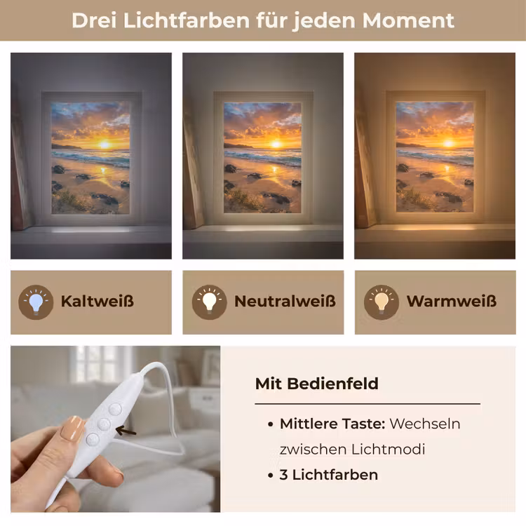Strand - Zonsondergang - Golven - Natuur - Oranje Light Box met kabel (Wandlamp) klein -USP_lichtkleurDE