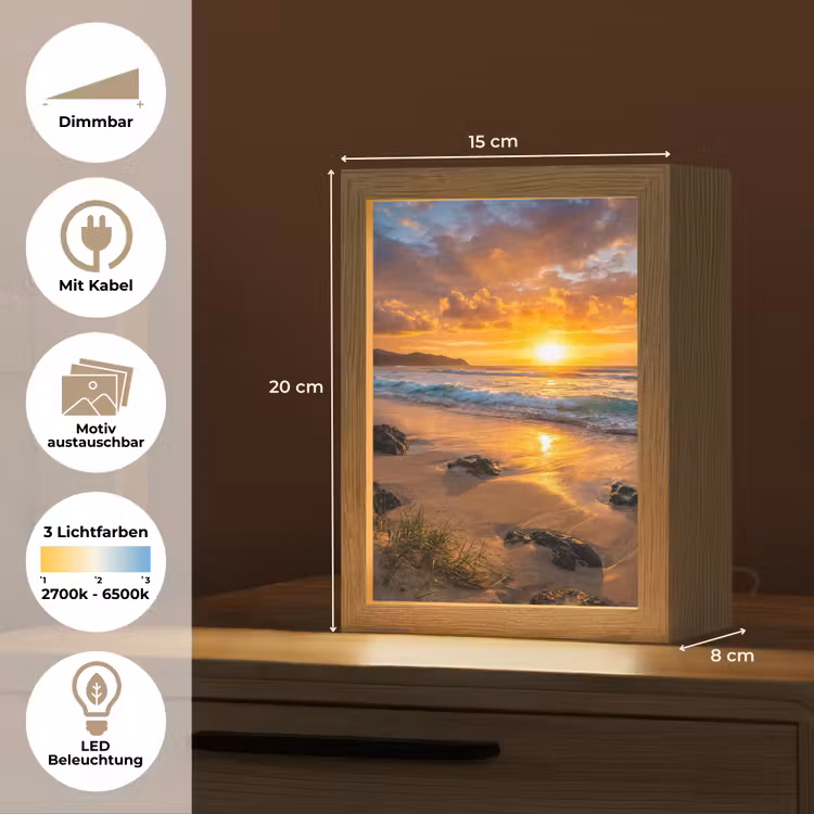 Strand - Zonsondergang - Golven - Natuur - Oranje Light Box met kabel (Wandlamp) klein -USP_websiteoverzichtDE