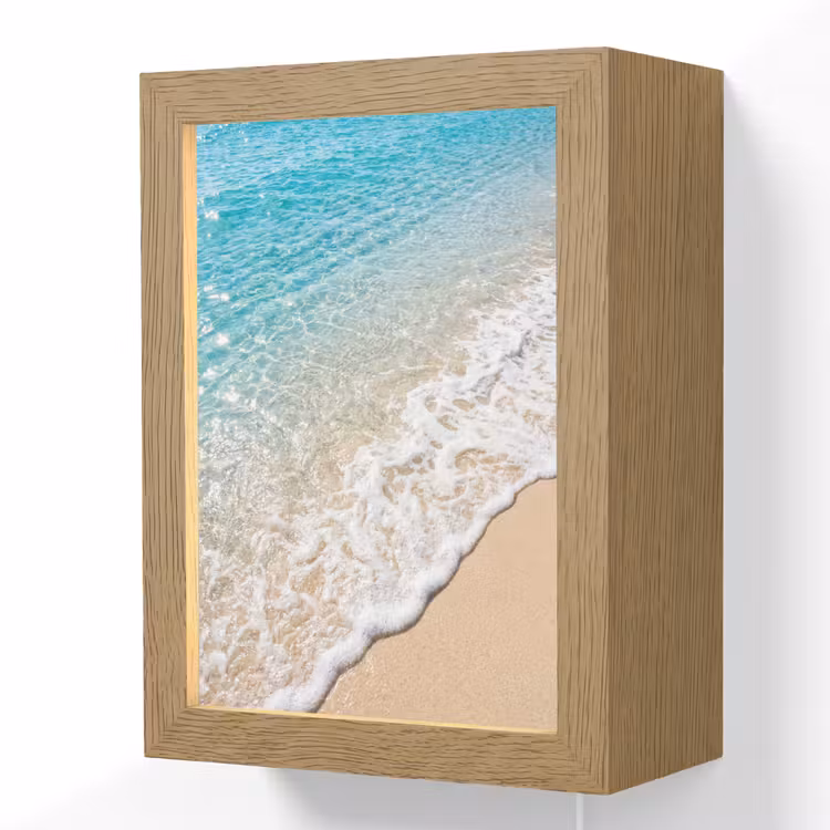 Strand - Water - Natuur - Blauw - Beige Light Box met kabel (Wandlamp) klein -3d