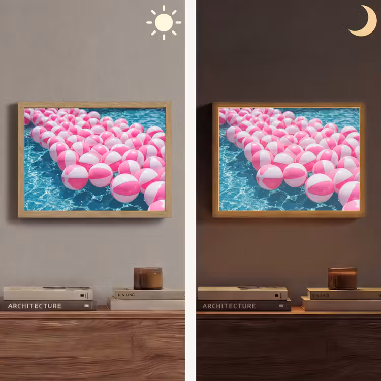 Strandballen - Roze - Water Light Box met batterij (Wandlamp) middel -sfeer3