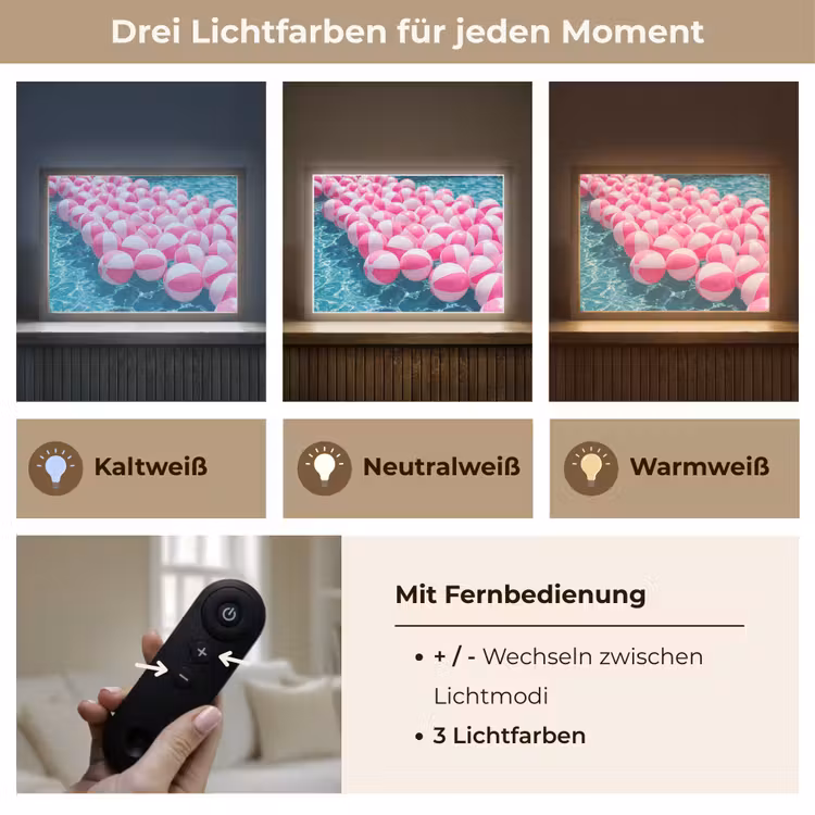 Strandballen - Roze - Water Light Box met batterij (Wandlamp) middel -USP_lichtkleurDE