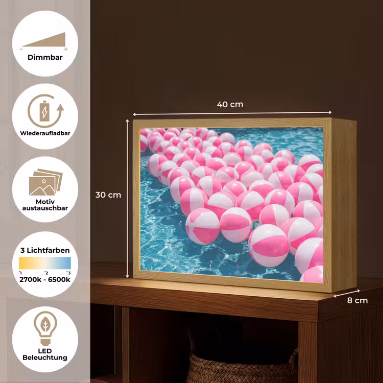 Strandballen - Roze - Water Light Box met batterij (Wandlamp) middel -USP_websiteoverzichtDE