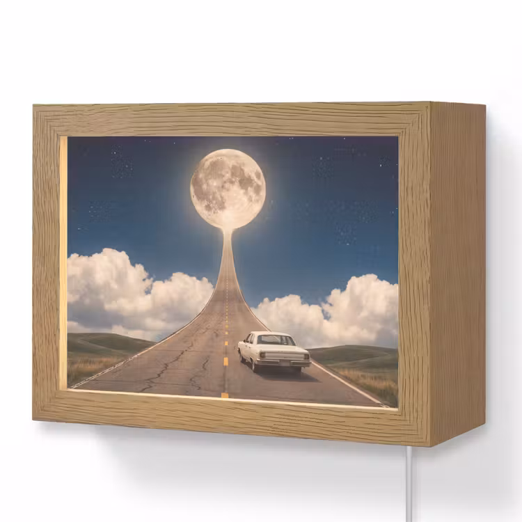 Lightbox - Wandleuchte - Straße – Mond – Nacht - Weg - Maan - Nacht Light Box met kabel (Wandlamp) klein