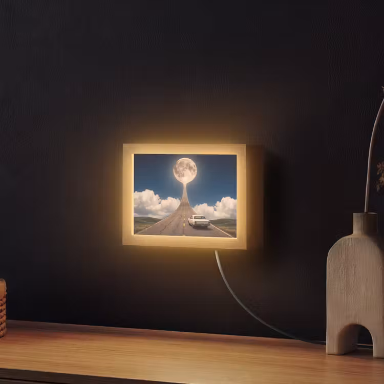 Lightbox - Wandleuchte - Straße – Mond – Nacht - Weg - Maan - Nacht Light Box met kabel (Wandlamp) klein