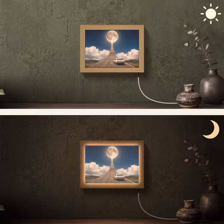Lightbox - Wandleuchte - Straße – Mond – Nacht - Weg - Maan - Nacht Light Box met kabel (Wandlamp) klein