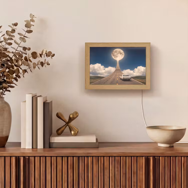 Lightbox - Wandleuchte - Straße – Mond – Nacht - Weg - Maan - Nacht Light Box met kabel (Wandlamp) klein