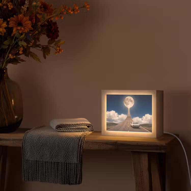 Lightbox - Wandleuchte - Straße – Mond – Nacht - Weg - Maan - Nacht Light Box met kabel (Wandlamp) klein