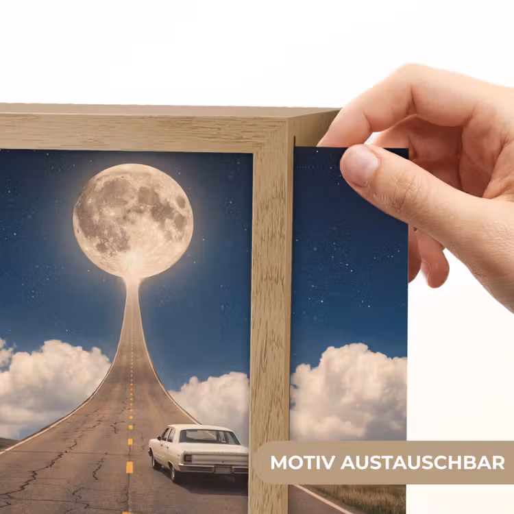 Lightbox - Wandleuchte - Straße – Mond – Nacht - Weg - Maan - Nacht Light Box met kabel (Wandlamp) klein