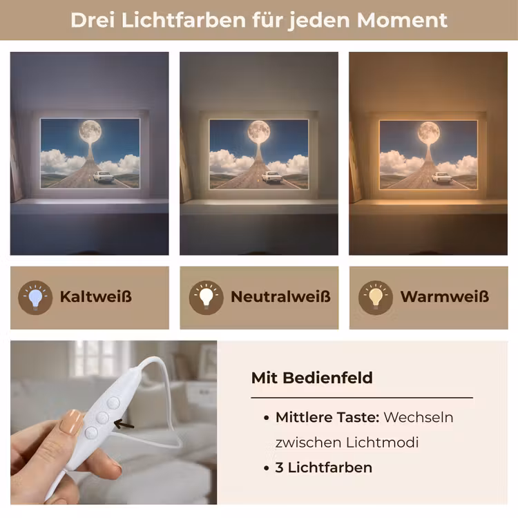 Lightbox - Wandleuchte - Straße – Mond – Nacht - Weg - Maan - Nacht Light Box met kabel (Wandlamp) klein