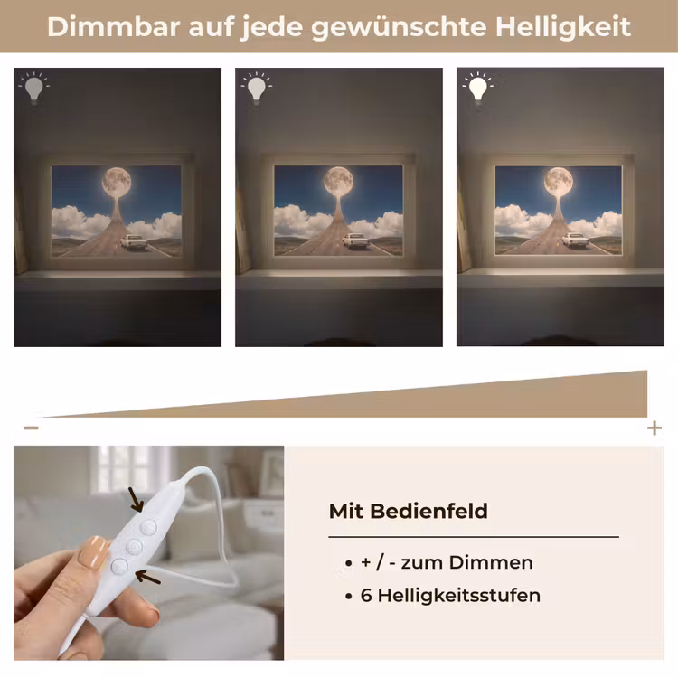 Lightbox - Wandleuchte - Straße – Mond – Nacht - Weg - Maan - Nacht Light Box met kabel (Wandlamp) klein
