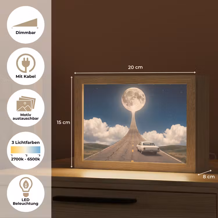Lightbox - Wandleuchte - Straße – Mond – Nacht - Weg - Maan - Nacht Light Box met kabel (Wandlamp) klein