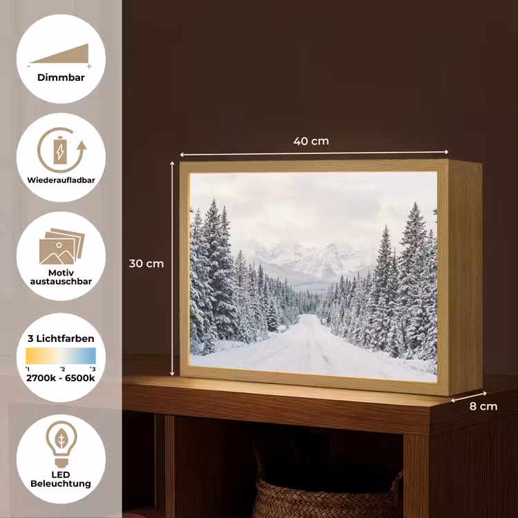 Weg - Sneeuw - Naaldbos - Winter - Avontuurlijk Light Box met batterij (Wandlamp) middel -USP_websiteoverzichtDE