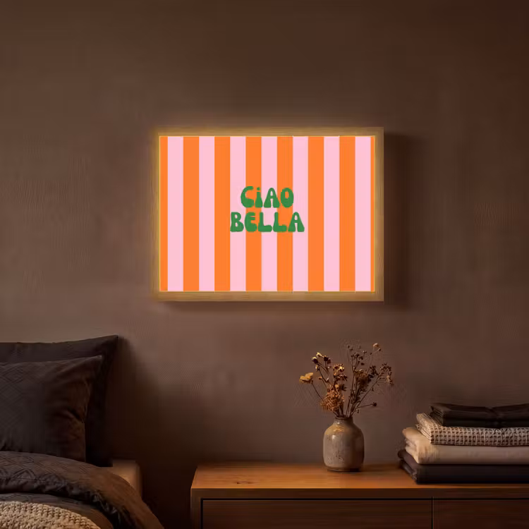 Strepen - Oranje - Verticaal - Ciao bella Light Box met batterij (Wandlamp) middel -sfeer4