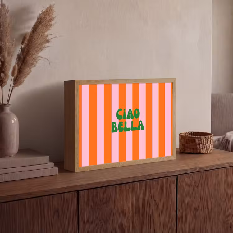 Strepen - Oranje - Verticaal - Ciao bella Light Box met batterij (Wandlamp) middel -sfeer2