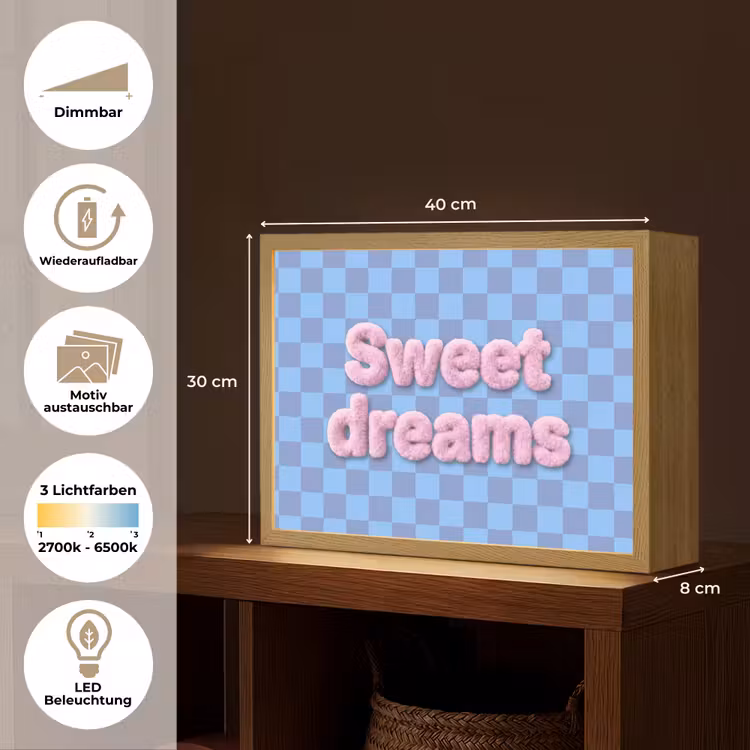 Sweet dreams - Vierkanten - Roze - Blauw Light Box met batterij (Wandlamp) middel -USP_websiteoverzichtDE