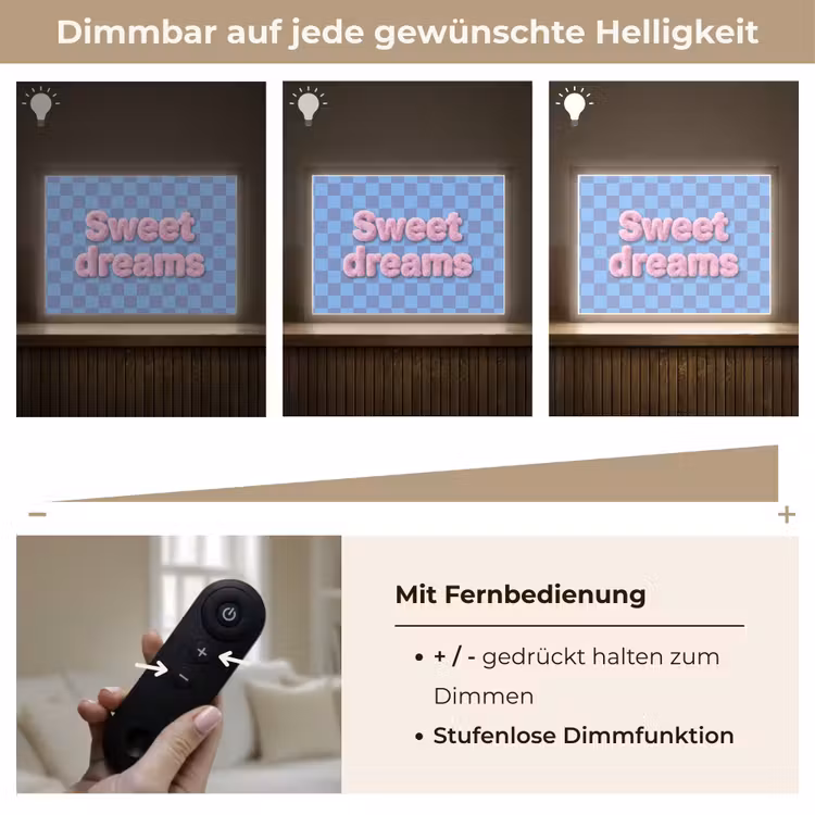 Sweet dreams - Vierkanten - Roze - Blauw Light Box met batterij (Wandlamp) middel -USP_dimbaarDE