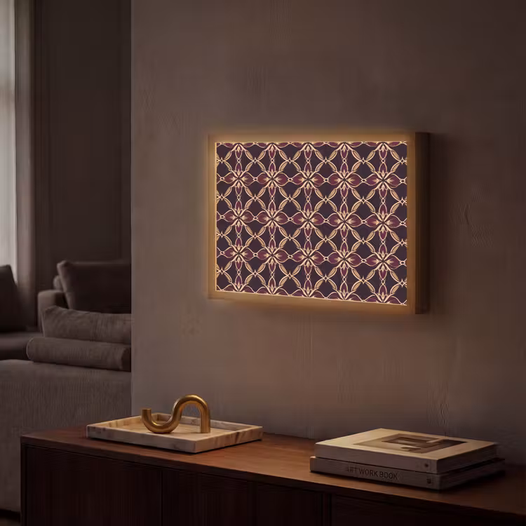 Symmetrisch - Tegel - Burgundy Light Box met batterij (Wandlamp) middel 907 -sfeer1