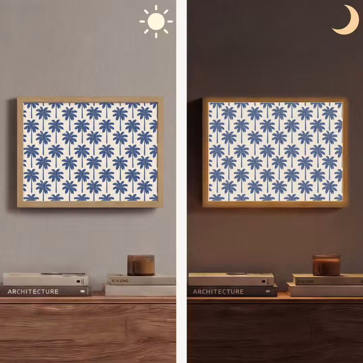 Symmetrisch - Palm - Blauw Light Box met batterij (Wandlamp) middel 907 -sfeer3