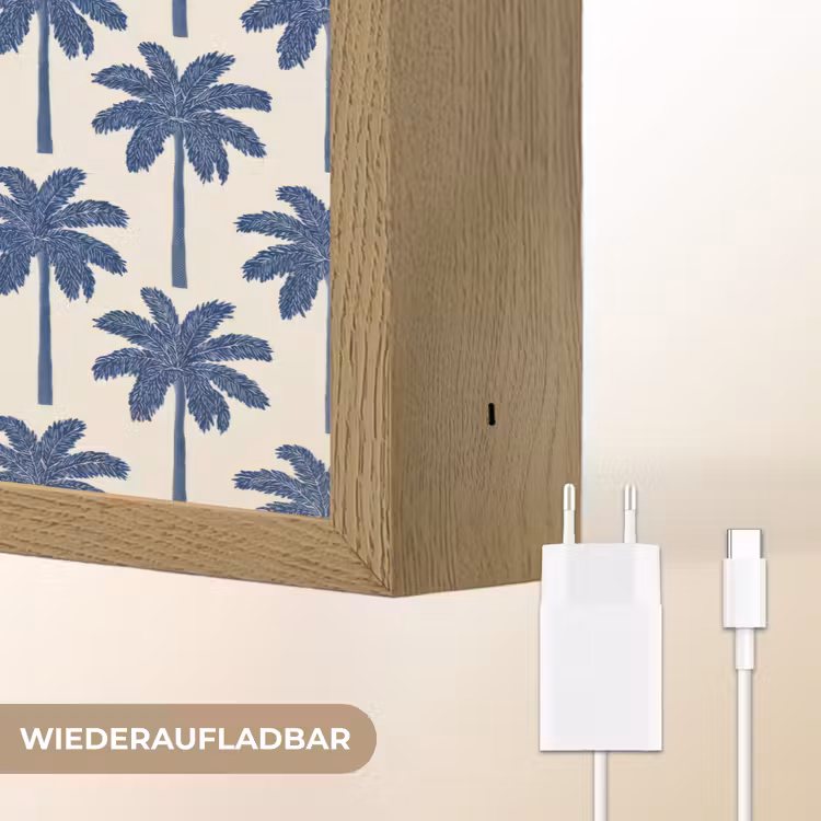 Symmetrisch - Palm - Blauw Light Box met batterij (Wandlamp) middel 907 -USP_websiteoplaadbaarDE