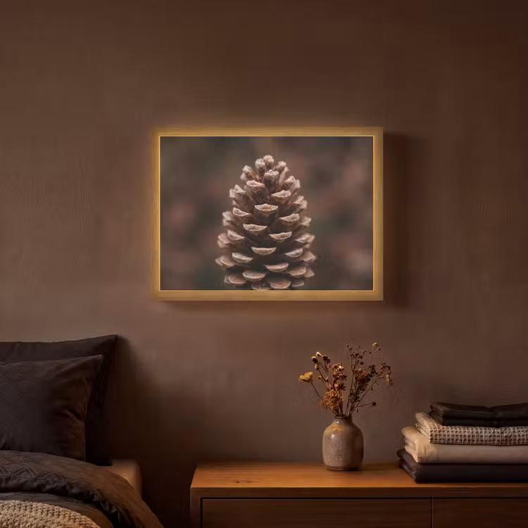 Dennenappel - Bos - Herfst - Bruin - Sfeervol Light Box met batterij (Wandlamp) middel -sfeer4