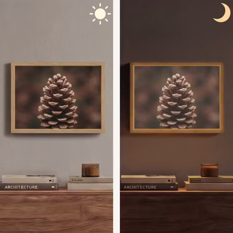 Dennenappel - Bos - Herfst - Bruin - Sfeervol Light Box met batterij (Wandlamp) middel -sfeer3