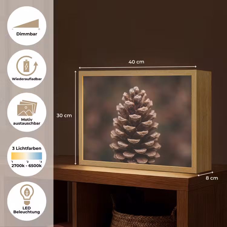 Dennenappel - Bos - Herfst - Bruin - Sfeervol Light Box met batterij (Wandlamp) middel -USP_websiteoverzichtDE