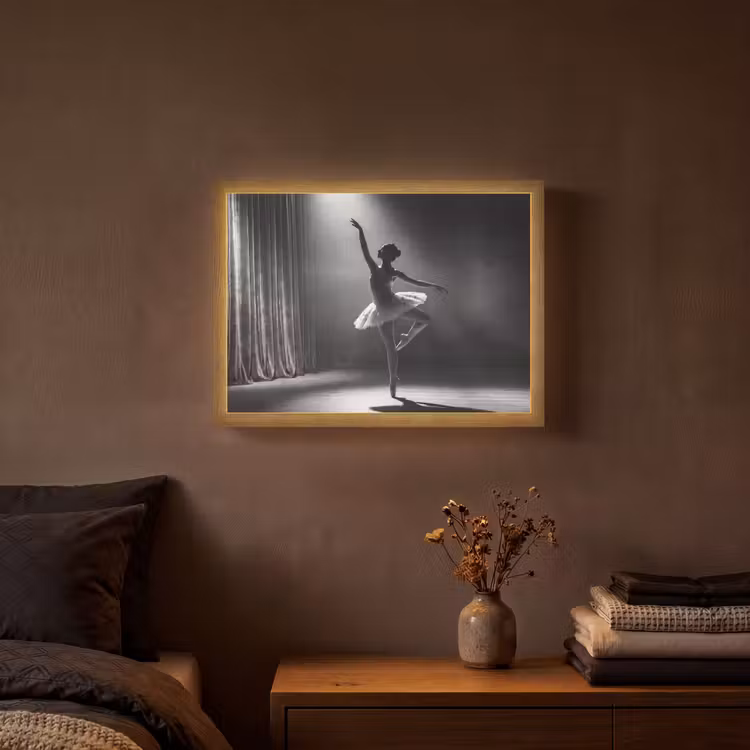 Danser - Podium - Zwart-wit - Kunst - Klassiek Light Box met batterij (Wandlamp) middel -sfeer4