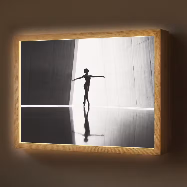 Danser - Silhouette - Kunst - Modern - Zwart-wit Light Box met batterij (Wandlamp) middel -z3d_website