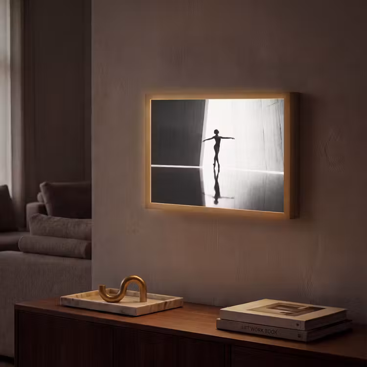 Danser - Silhouette - Kunst - Modern - Zwart-wit Light Box met batterij (Wandlamp) middel -sfeer1
