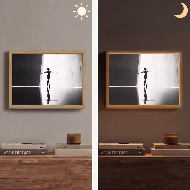 Danser - Silhouette - Kunst - Modern - Zwart-wit Light Box met batterij (Wandlamp) middel -sfeer3