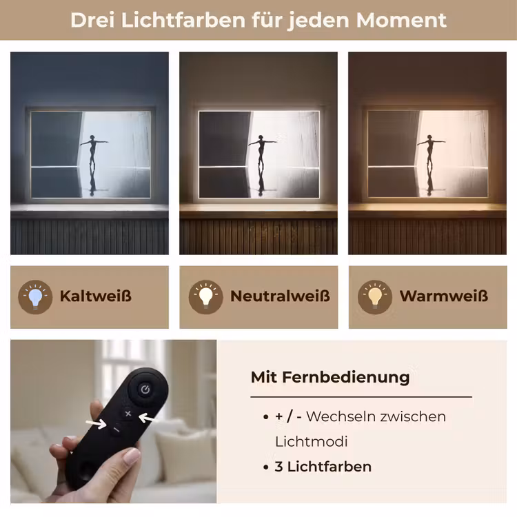 Danser - Silhouette - Kunst - Modern - Zwart-wit Light Box met batterij (Wandlamp) middel -USP_lichtkleurDE