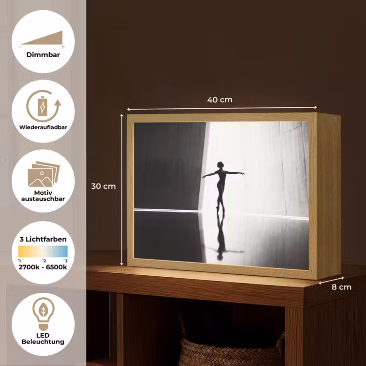 Danser - Silhouette - Kunst - Modern - Zwart-wit Light Box met batterij (Wandlamp) middel -USP_websiteoverzichtDE