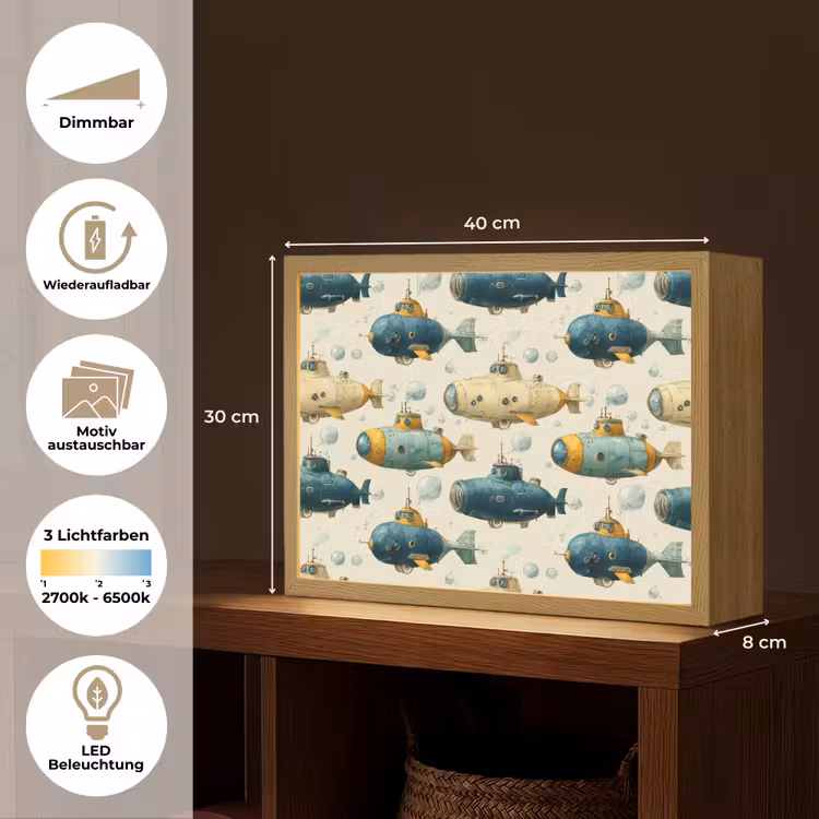 Duikboot - Fantasie - Kleurrijk Light Box met batterij (Wandlamp) middel 907 -USP_websiteoverzichtDE