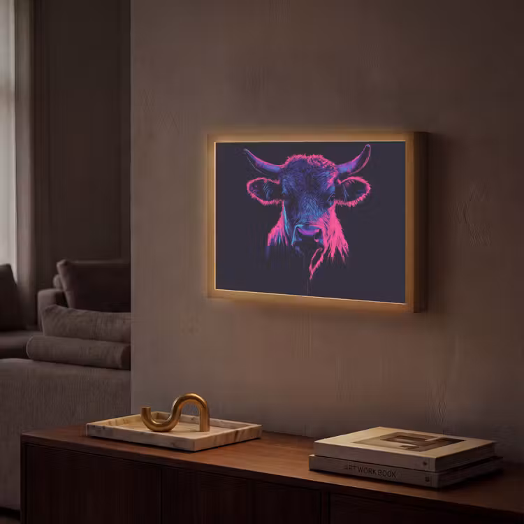 Stier - Neon - Zwart - Kleur Light Box met batterij (Wandlamp) middel -sfeer1