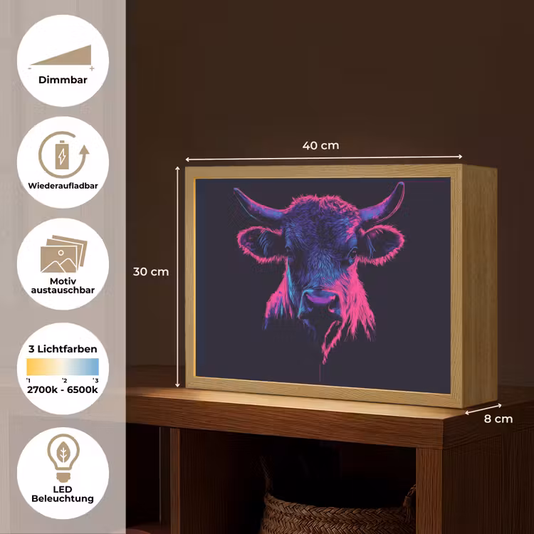 Stier - Neon - Zwart - Kleur Light Box met batterij (Wandlamp) middel -USP_websiteoverzichtDE
