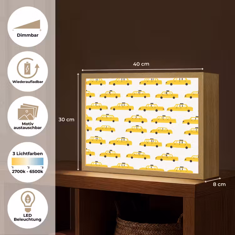 Taxi - Iconisch - Geel Light Box met batterij (Wandlamp) middel 907 -USP_websiteoverzichtDE