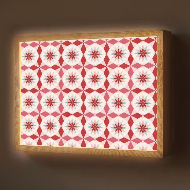 Tegelpatroon - Sterren - Retro - Roze - Mintgroen Light Box met batterij (Wandlamp) middel 907 -z3d_website