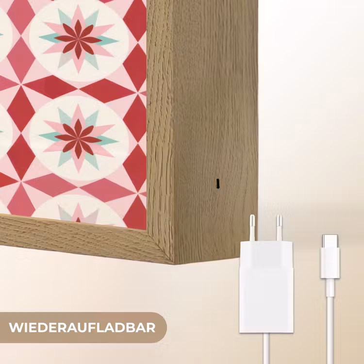 Tegelpatroon - Sterren - Retro - Roze - Mintgroen Light Box met batterij (Wandlamp) middel 907 -USP_websiteoplaadbaarDE