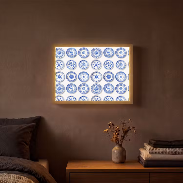 Borden - Bloemen - Patroon - Blauw Light Box met batterij (Wandlamp) middel 907 -sfeer4